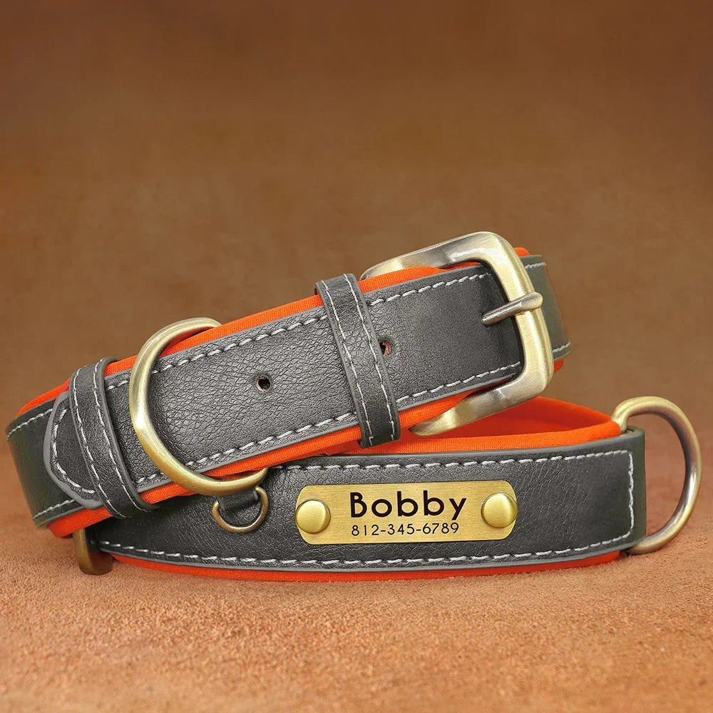 Customized PU Leather Nameplate Dog Collar Free Engraving - BarkHatch