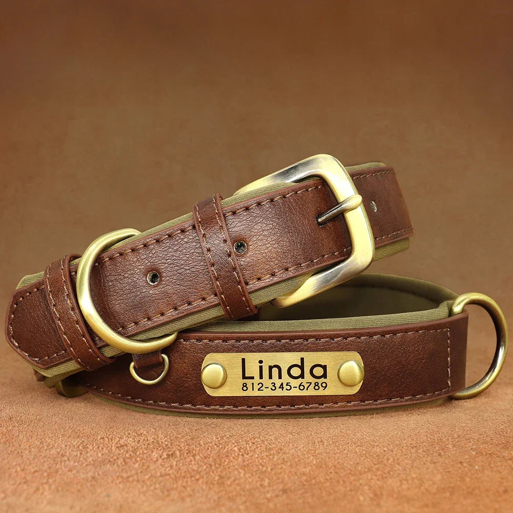 Customized PU Leather Nameplate Dog Collar Free Engraving - BarkHatch