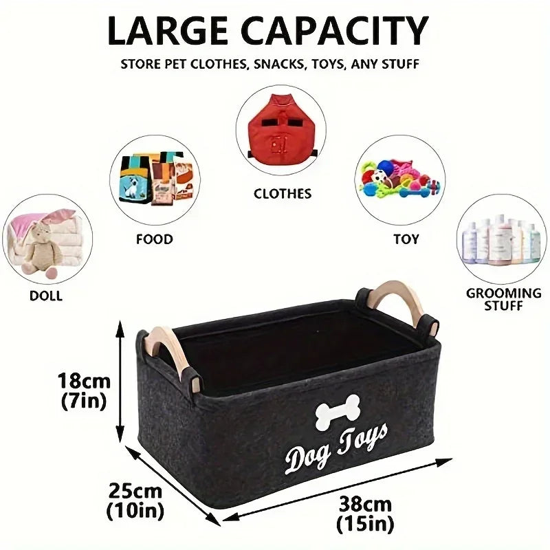 Felt Pet Toy Box Storage Basket Eco For Dogs And Pets - BarkHatch