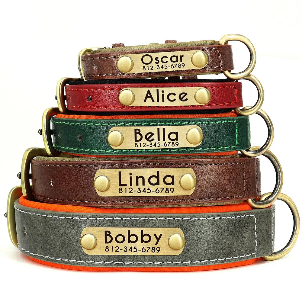 Customized PU Leather Nameplate Dog Collar Free Engraving - BarkHatch