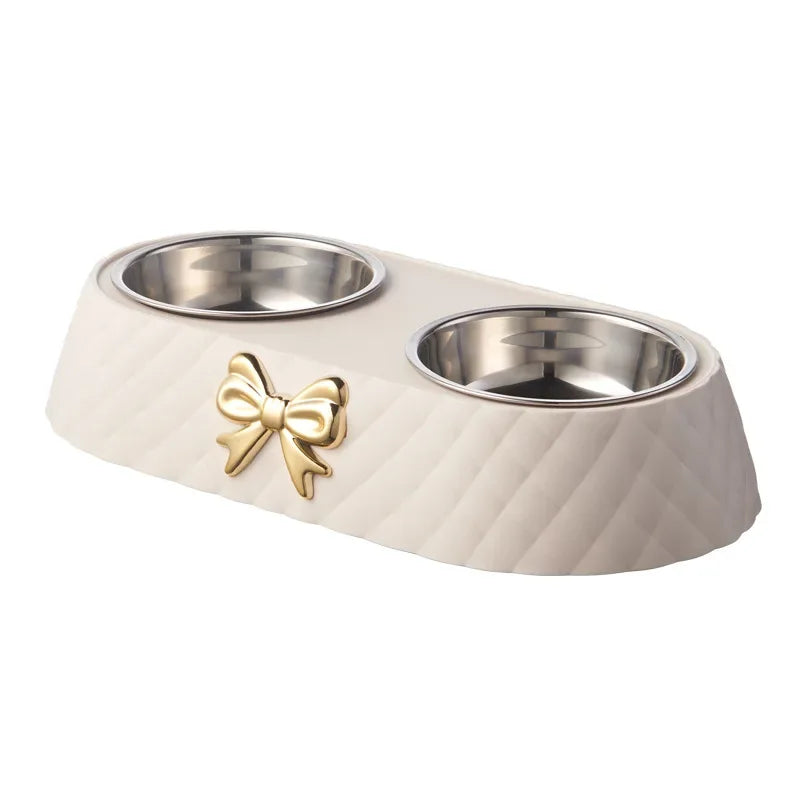 Double Pet Bowl Set With Bow Tie Design For Cats And Dogs - BarkHatch