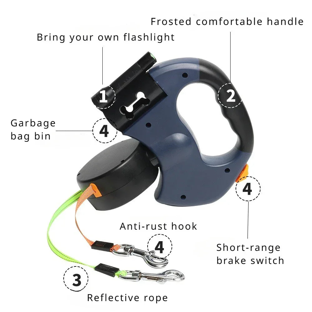 Automatic Retractable Double End Dog Leash With Flashlight - BarkHatch