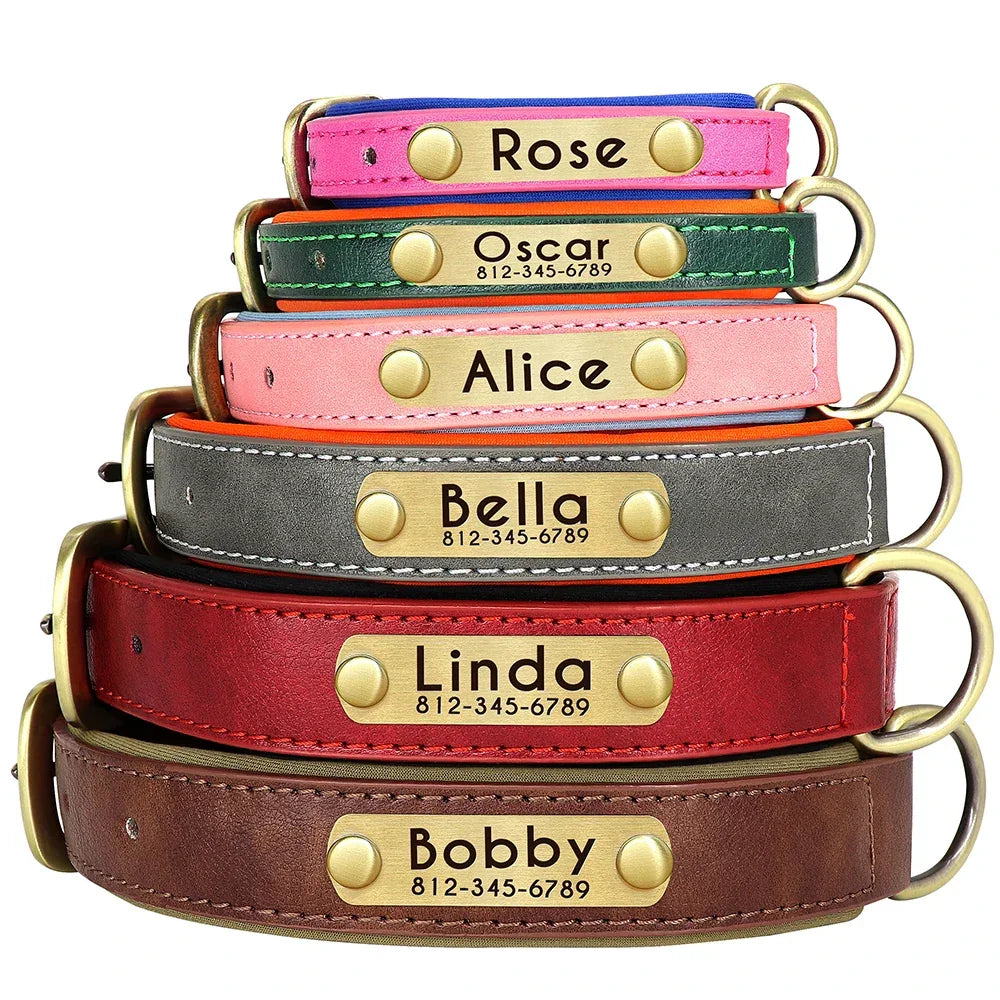 Customized PU Leather Nameplate Dog Collar Free Engraving - BarkHatch