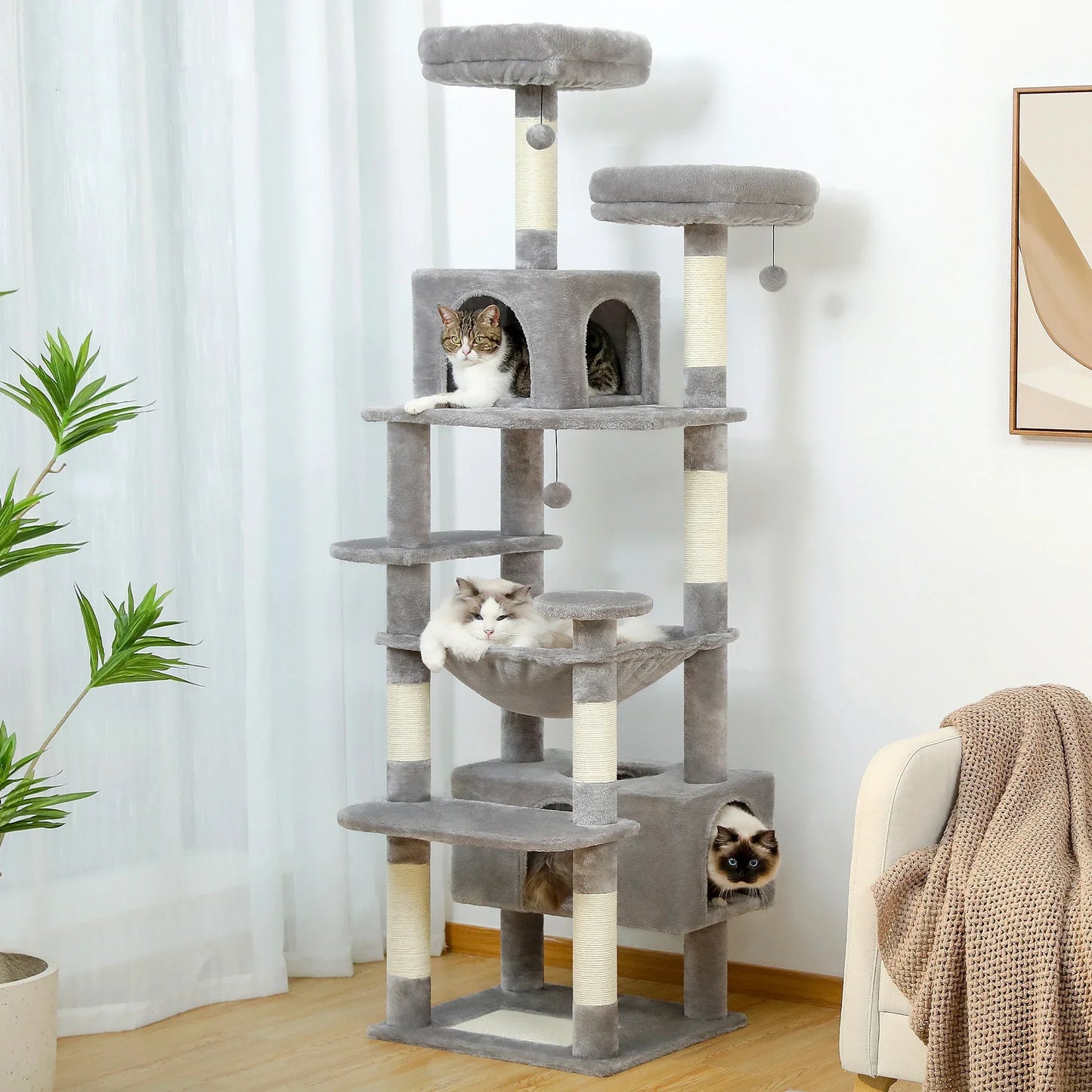 Multi Level Cat Tree Tower Scratching Posts And Hammock - BarkHatch