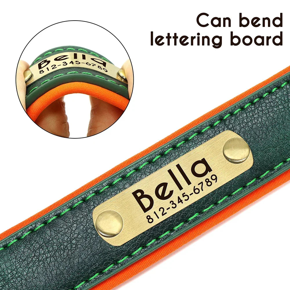 Customized PU Leather Nameplate Dog Collar Free Engraving - BarkHatch