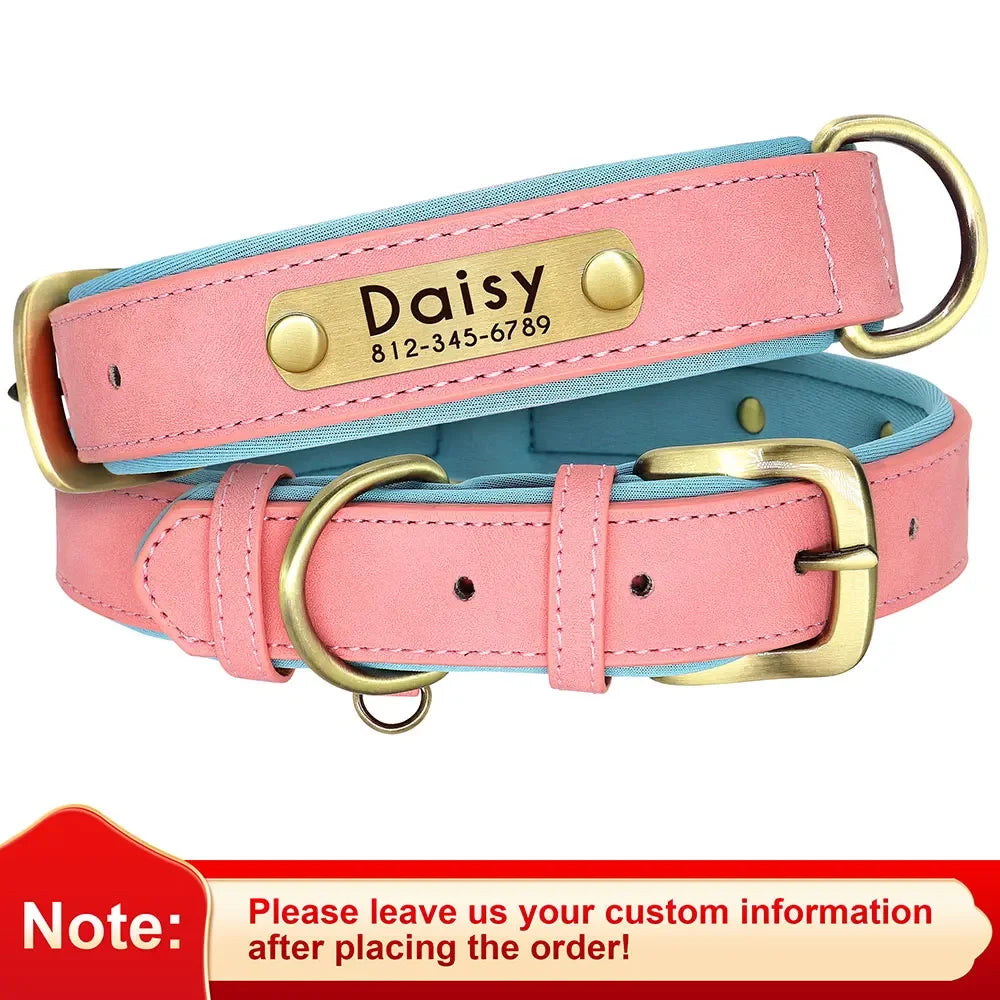 Customized PU Leather Nameplate Dog Collar Free Engraving - BarkHatch