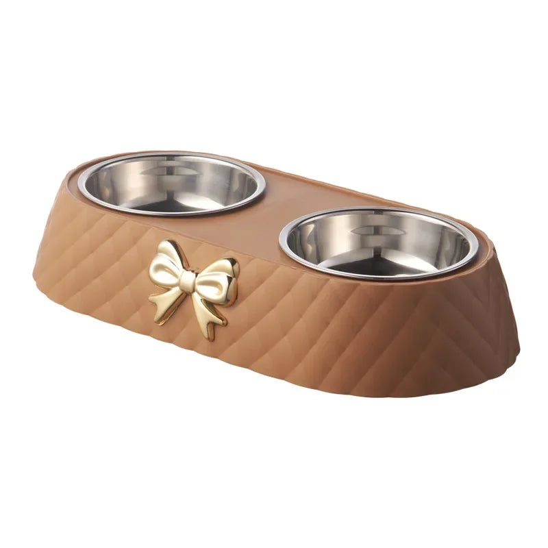 Double Pet Bowl Set With Bow Tie Design For Cats And Dogs - BarkHatch
