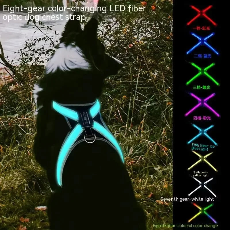 LED Color Changing Dog Harness Reflective Chest Collar - BarkHatch