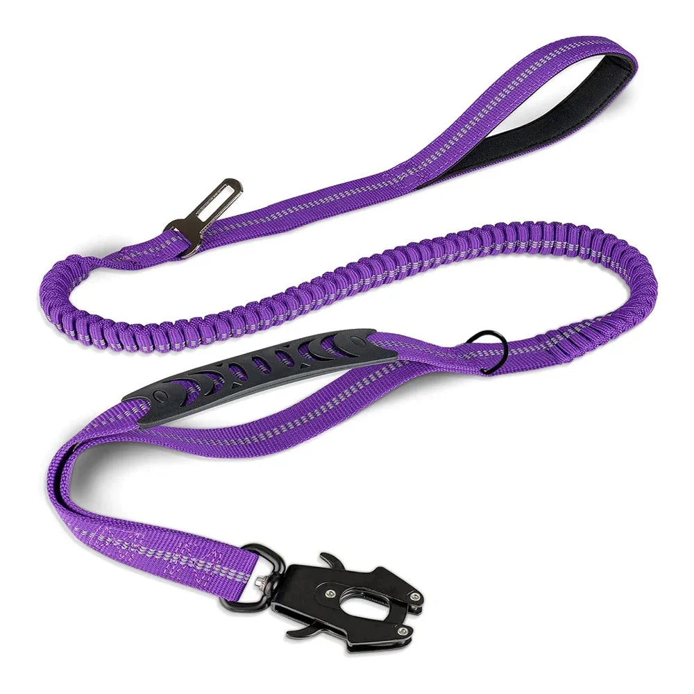 Reflective Shock Absorbing Dog Leash w/ Car Seatbelt Clip - BarkHatch
