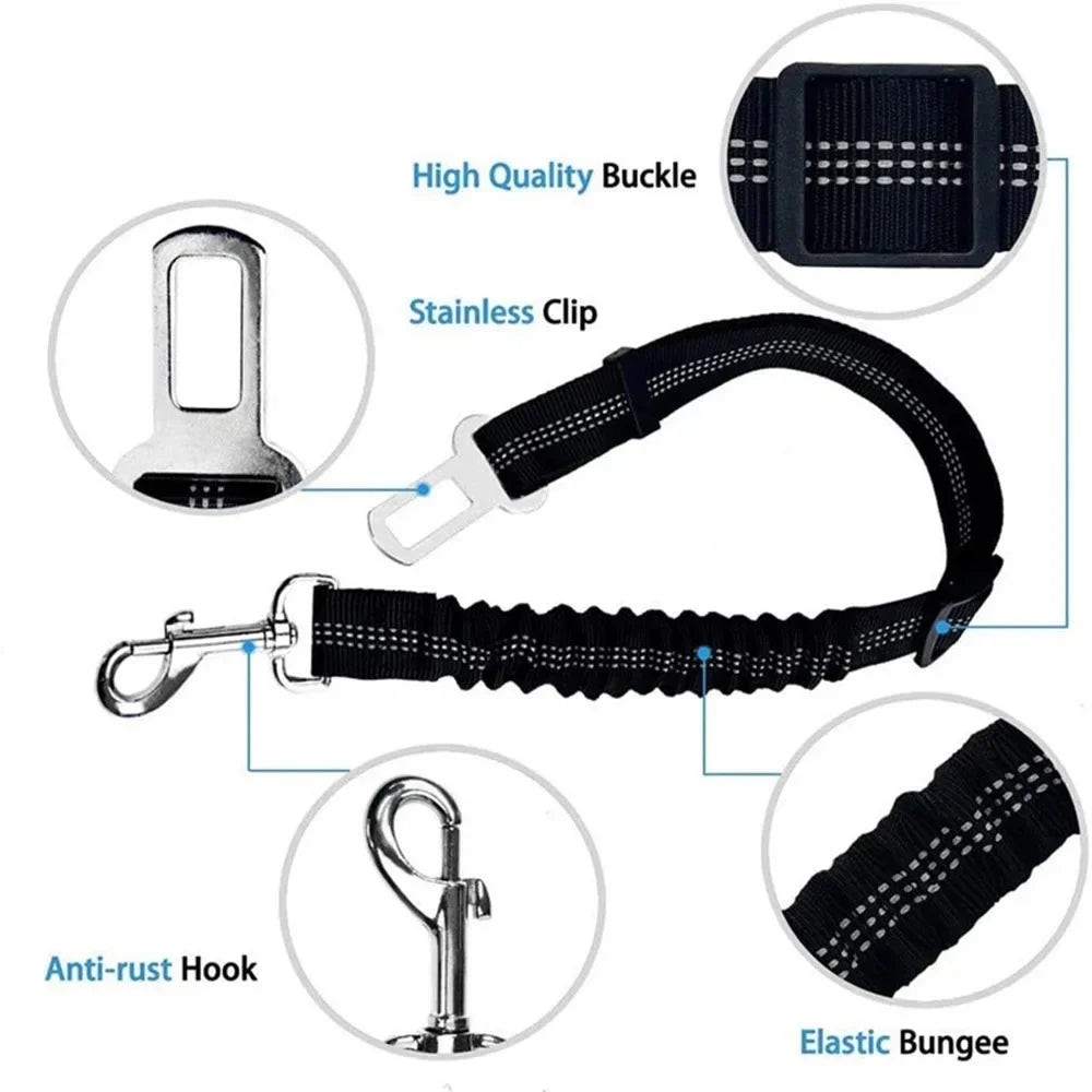 Adjustable Dog Car Seat Belt Harness Reflective Nylon - BarkHatch
