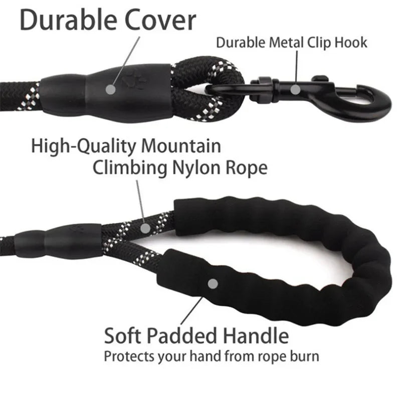 Reflective Dog Leash With Padded Handle And Heavy Duty Rope - BarkHatch