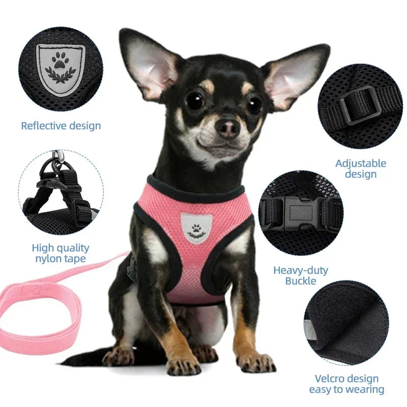 Breathable Mesh Pet Harness Reflective Leash Adjustable Small Dogs Cats - BarkHatch