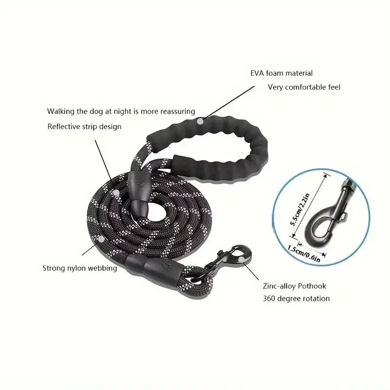 Reflective Dog Leash With Padded Handle And Heavy Duty Rope - BarkHatch