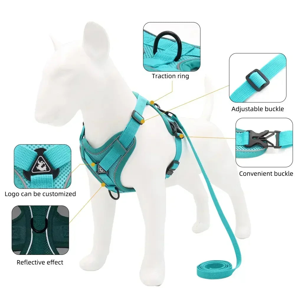 No Pull Dog Harness And Leash Set Reflective Mesh Vest - BarkHatch