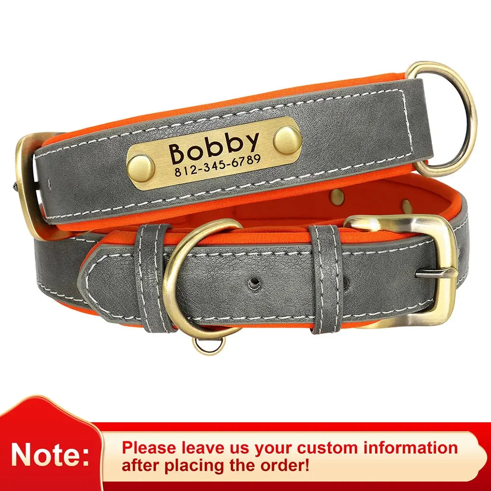 Customized PU Leather Nameplate Dog Collar Free Engraving - BarkHatch
