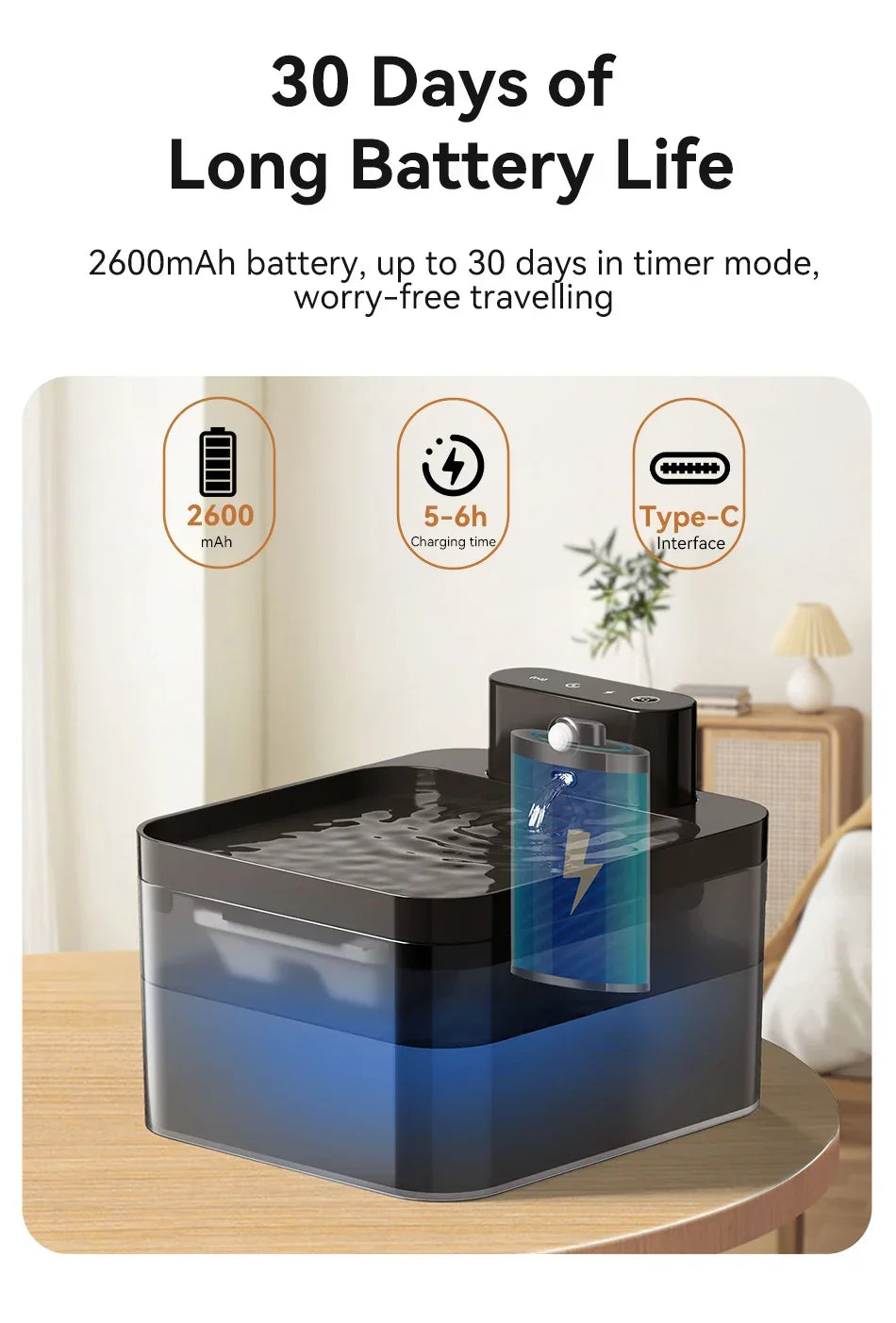 ROJECO Wireless Automatic Cat Water Fountain Pet Dispenser - BarkHatch