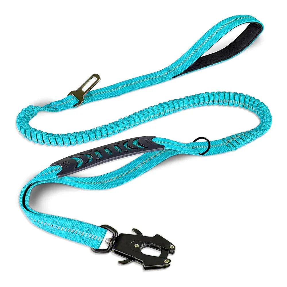 Reflective Shock Absorbing Dog Leash w/ Car Seatbelt Clip - BarkHatch