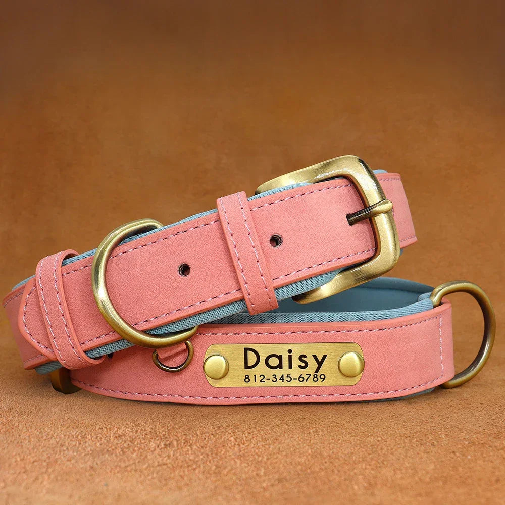 Customized PU Leather Nameplate Dog Collar Free Engraving - BarkHatch