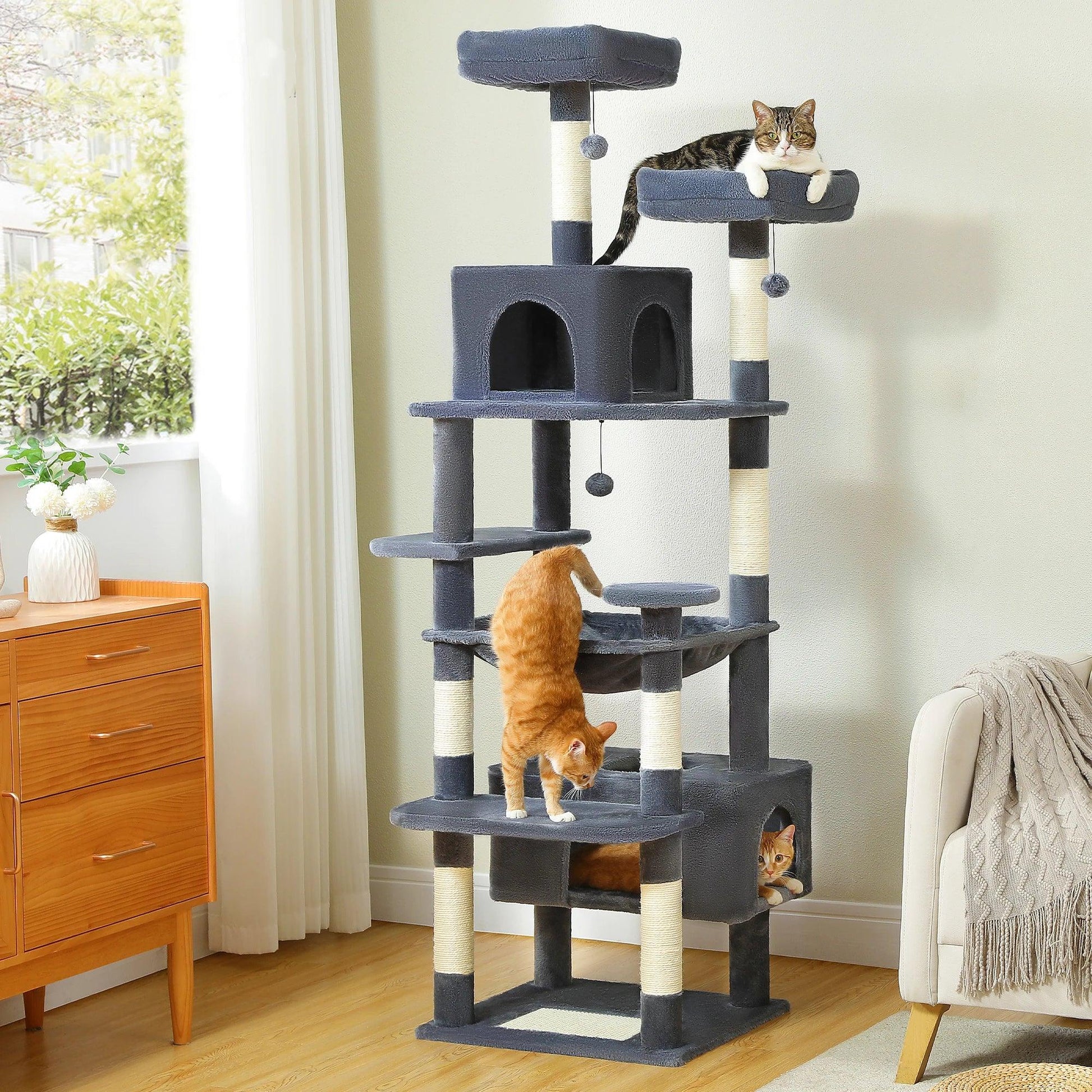 Multi Level Cat Tree Tower Scratching Posts And Hammock - BarkHatch