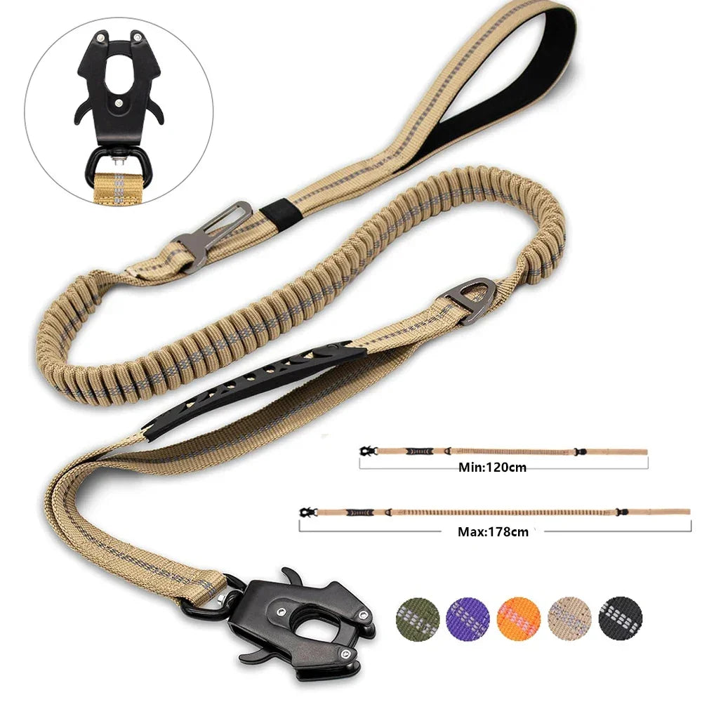 Reflective Shock Absorbing Dog Leash w/ Car Seatbelt Clip - BarkHatch