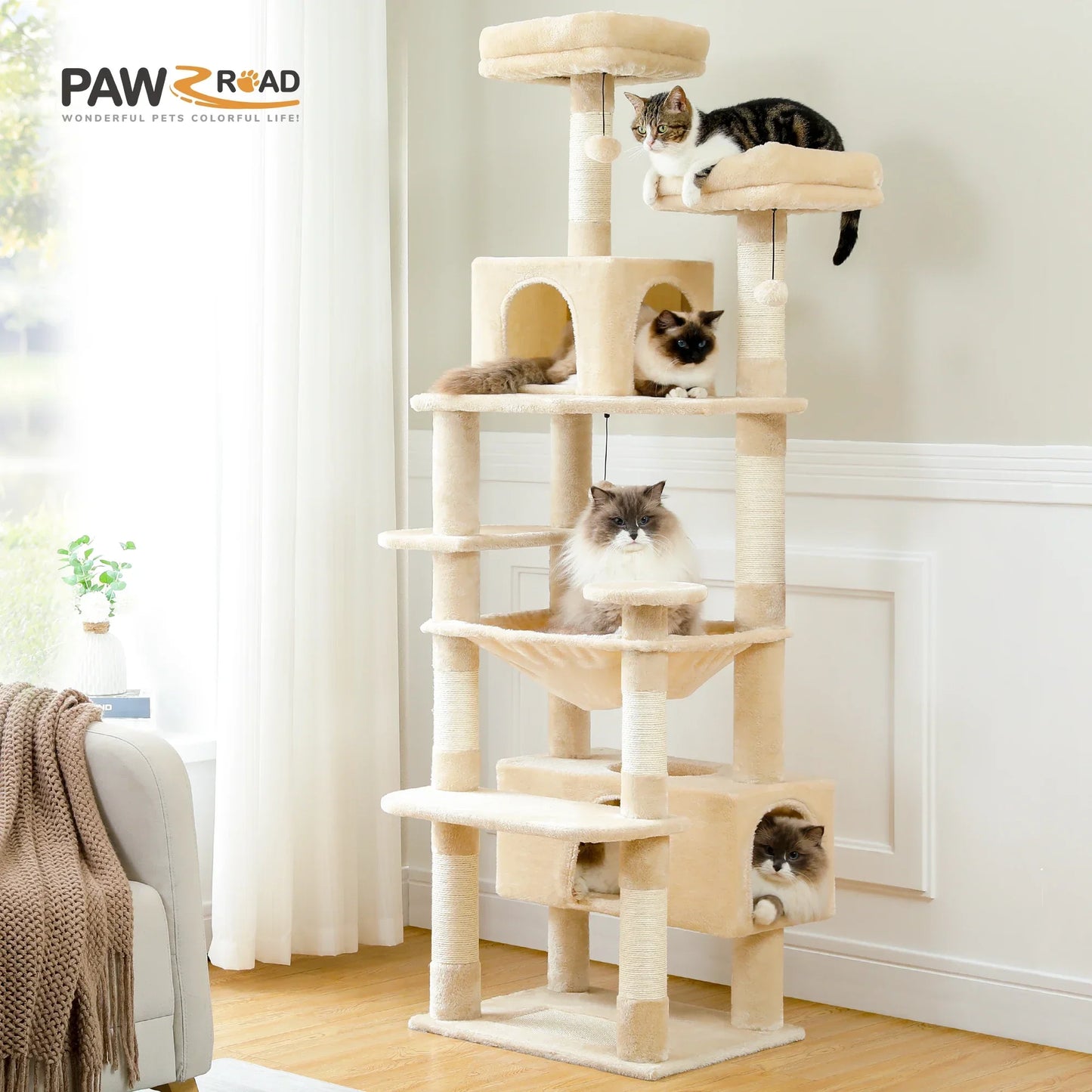 Multi Level Cat Tree Tower Scratching Posts And Hammock - BarkHatch