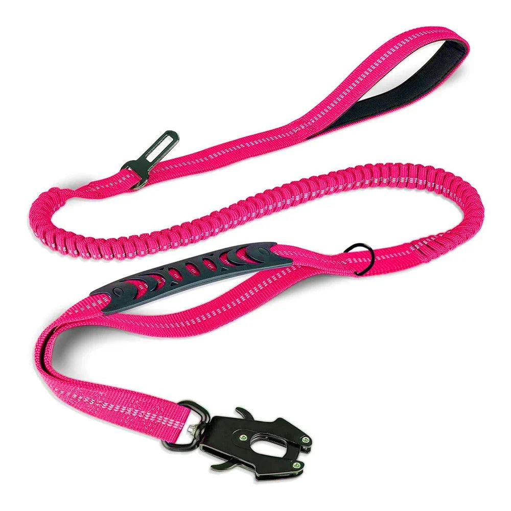 Reflective Shock Absorbing Dog Leash w/ Car Seatbelt Clip - BarkHatch