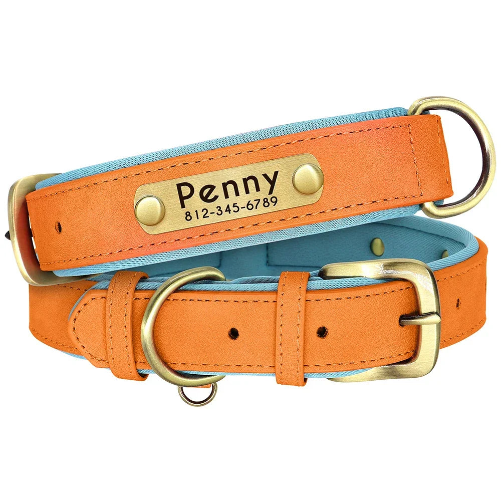 Customized PU Leather Nameplate Dog Collar Free Engraving - BarkHatch