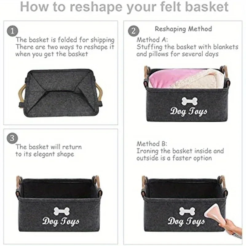 Felt Pet Toy Box Storage Basket Eco For Dogs And Pets - BarkHatch