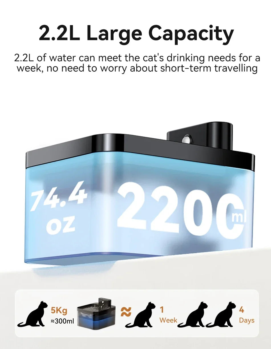 ROJECO Wireless Automatic Cat Water Fountain Pet Dispenser - BarkHatch