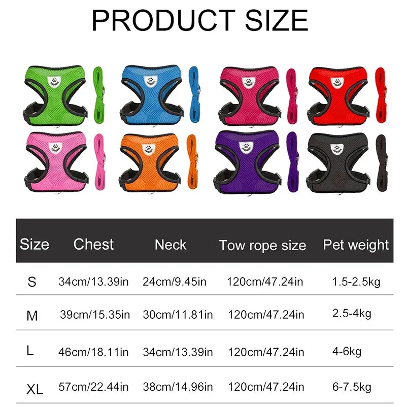Breathable Mesh Pet Harness Reflective Leash Adjustable Small Dogs Cats - BarkHatch