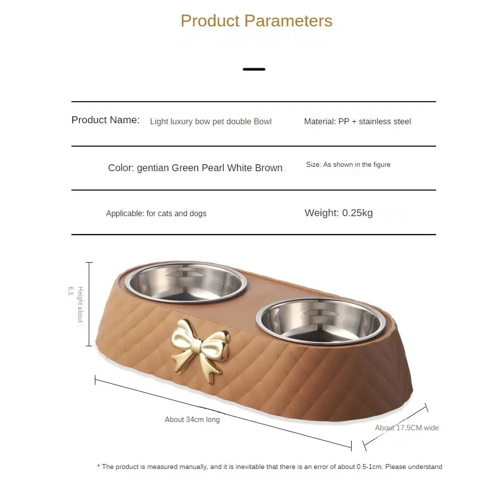 Double Pet Bowl Set With Bow Tie Design For Cats And Dogs - BarkHatch