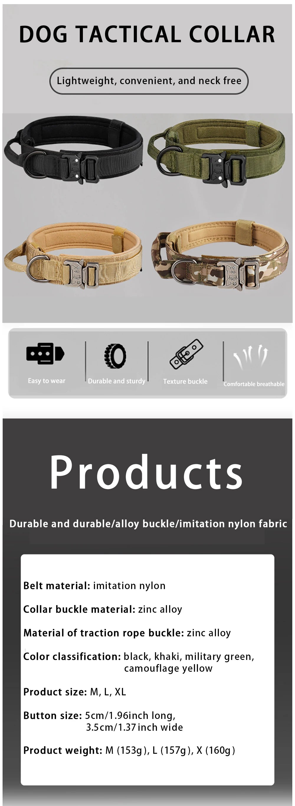 Outdoor Tactical Dog Collar With Metal Buckle Nylon Large - BarkHatch