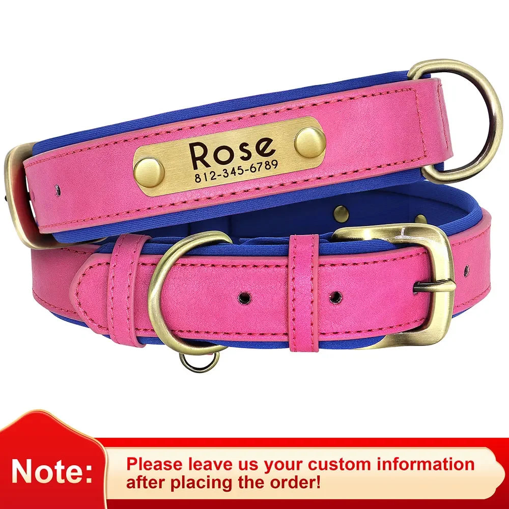 Customized PU Leather Nameplate Dog Collar Free Engraving - BarkHatch