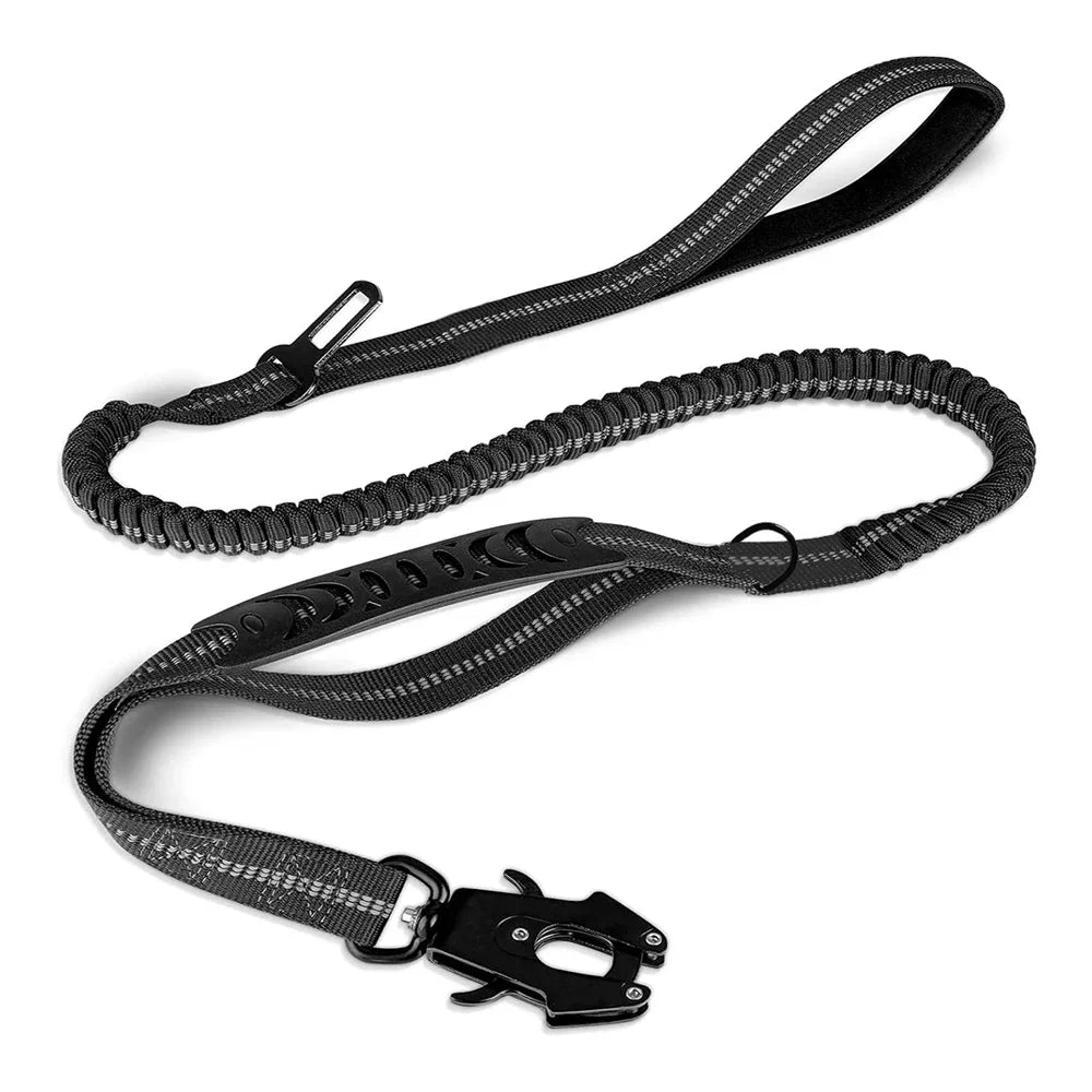 Reflective Shock Absorbing Dog Leash w/ Car Seatbelt Clip - BarkHatch