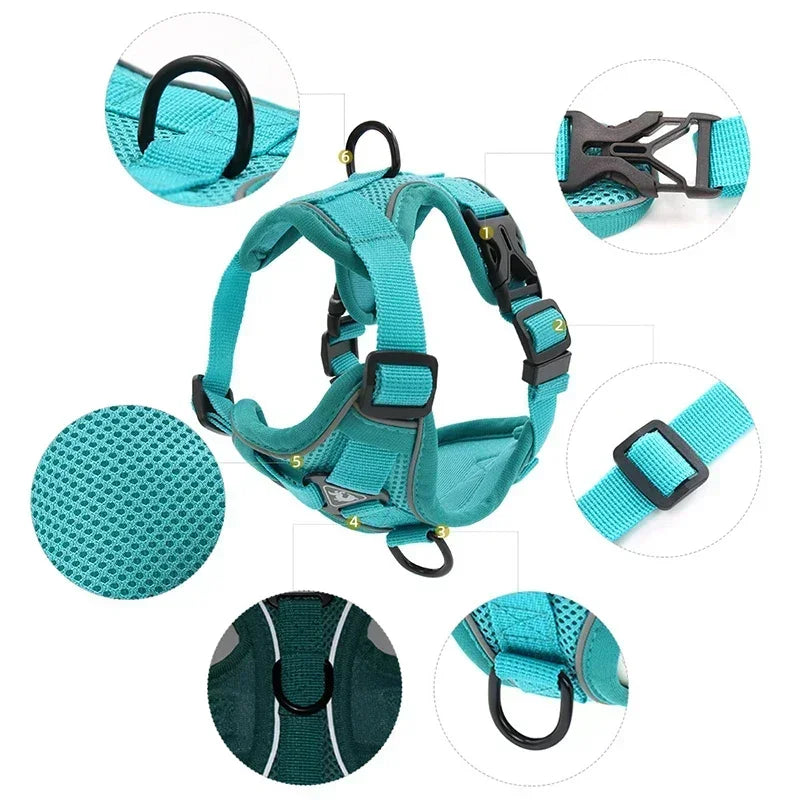 No Pull Dog Harness And Leash Set Reflective Mesh Vest - BarkHatch