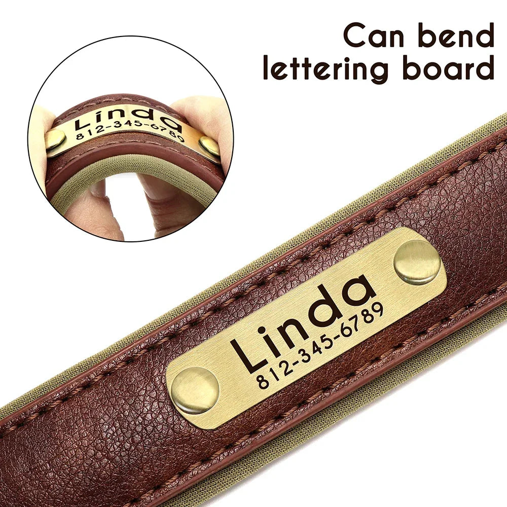 Customized PU Leather Nameplate Dog Collar Free Engraving - BarkHatch