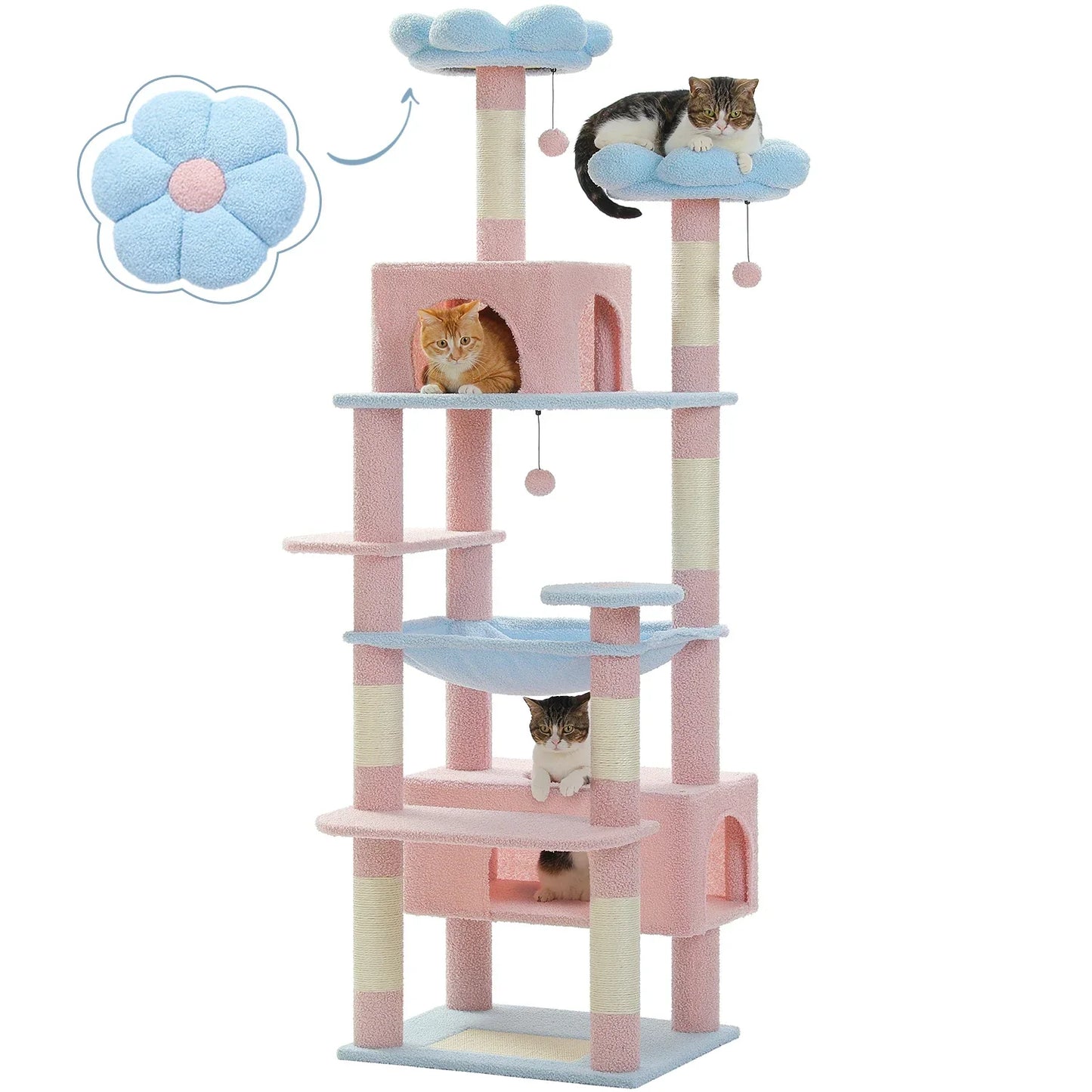 Multi Level Cat Tree Tower Scratching Posts And Hammock - BarkHatch