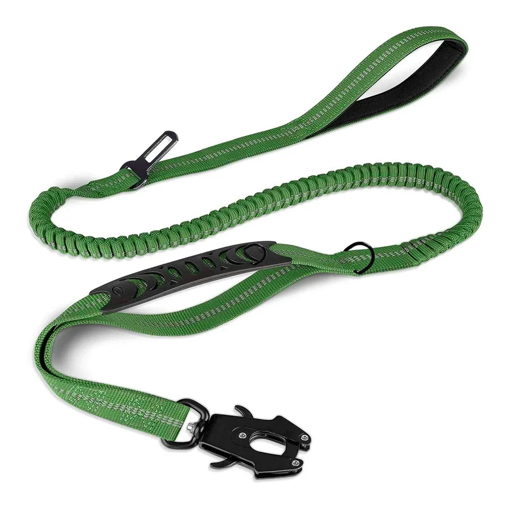 Reflective Shock Absorbing Dog Leash w/ Car Seatbelt Clip - BarkHatch