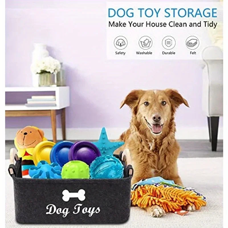 Felt Pet Toy Box Storage Basket Eco For Dogs And Pets - BarkHatch
